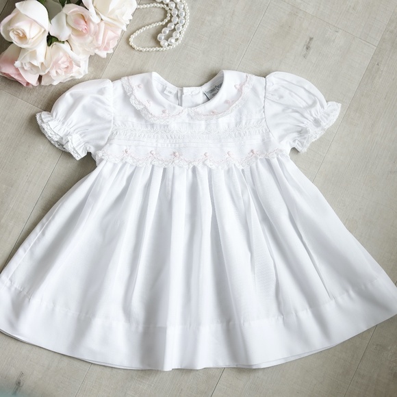 RESERVED: Friedknit/Feltman Brothers White Dress Pink Embroidery NWOT 9 Months - Picture 2 of 5